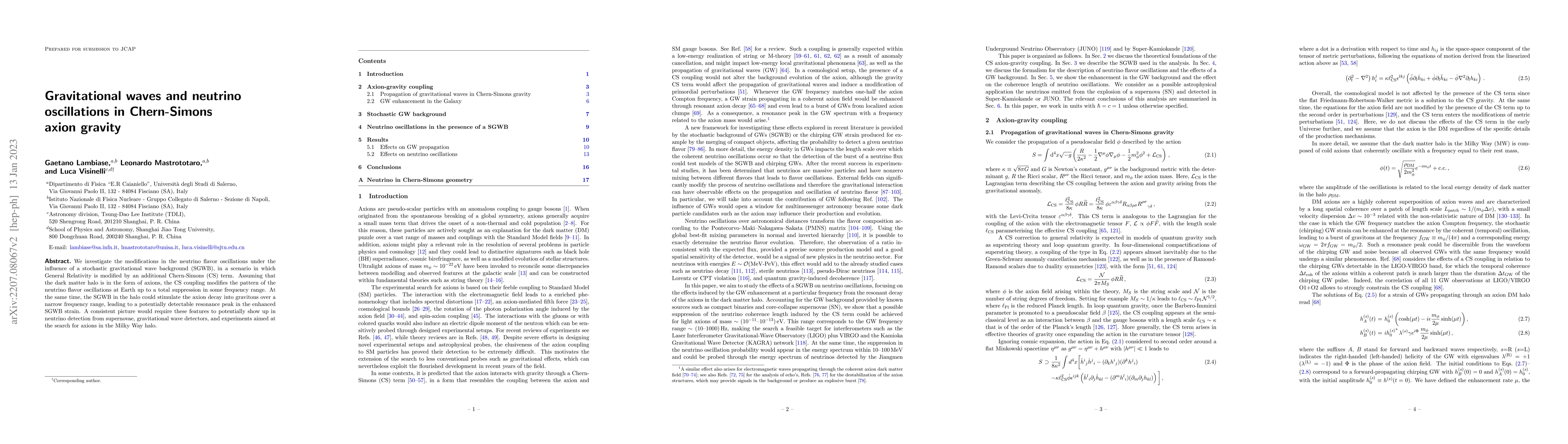 Thumbnail for Gravitational waves and neutrino oscillations in Chern-Simons axion
  gravity
