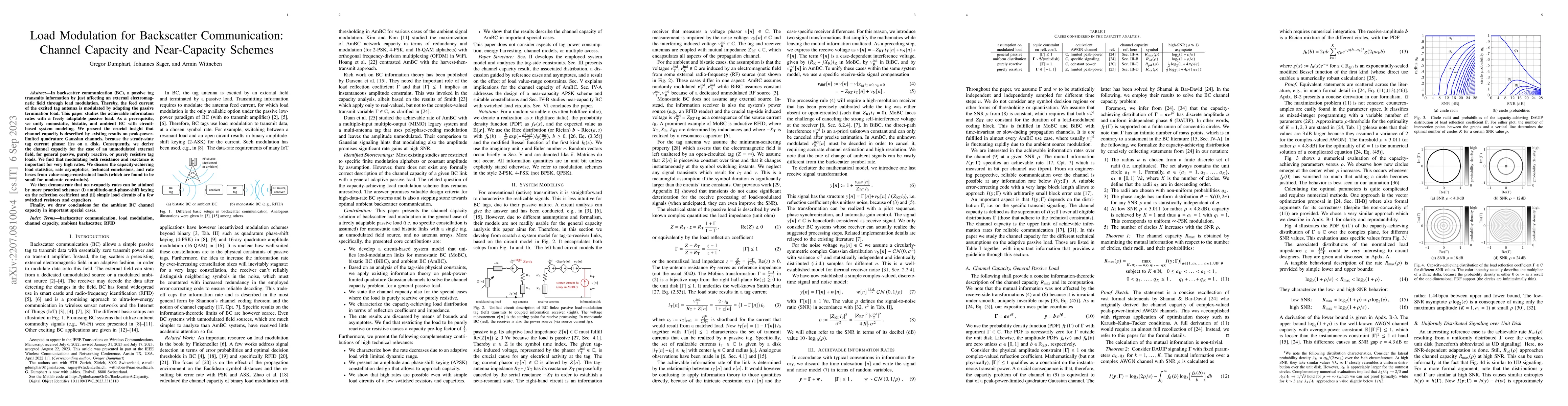 Thumbnail for Load Modulation for Backscatter Communication: Channel Capacity and
  Near-Capacity Schemes