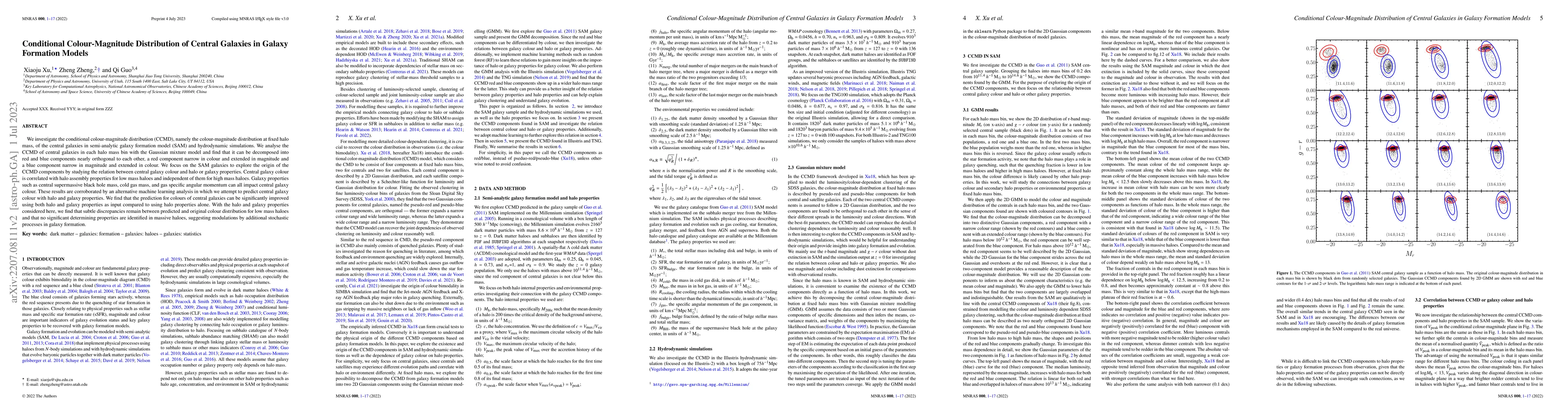 Thumbnail for Conditional Colour-Magnitude Distribution of Central Galaxies in Galaxy
  Formation Models
