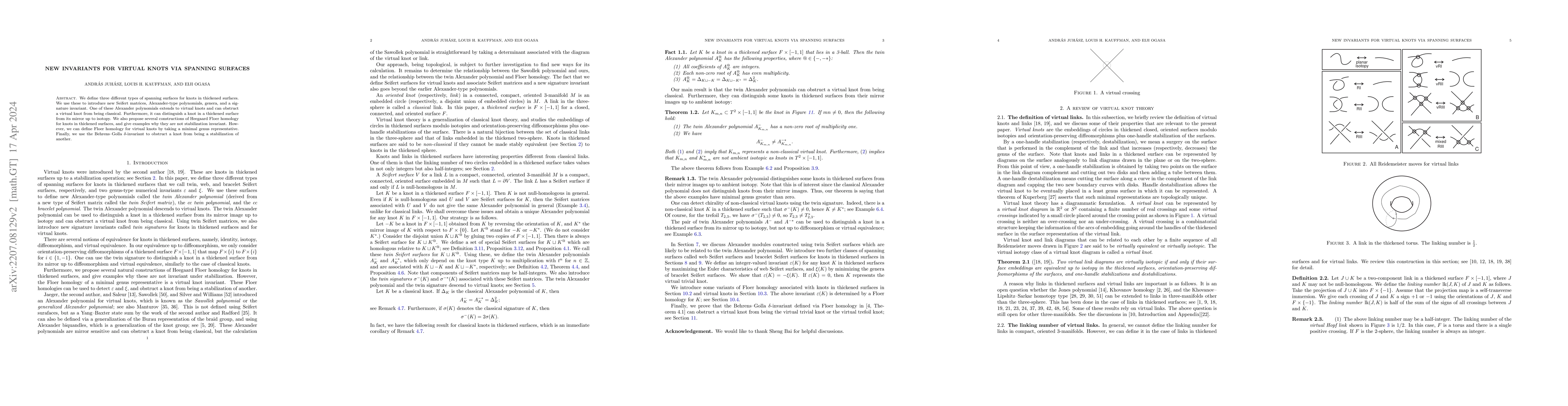 Thumbnail for New invariants for virtual knots via spanning surfaces