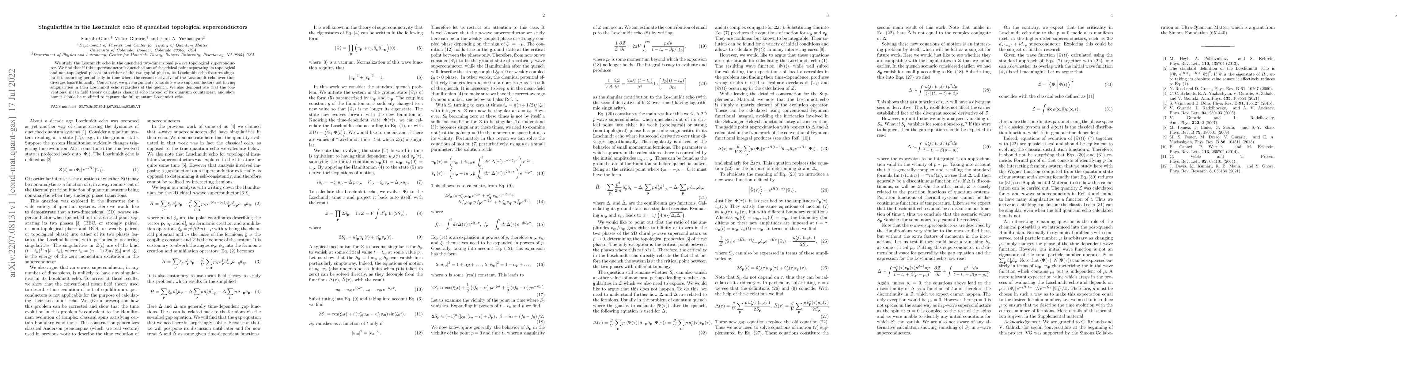 Thumbnail for Singularities in the Loschmidt echo of quenched topological
  superconductors