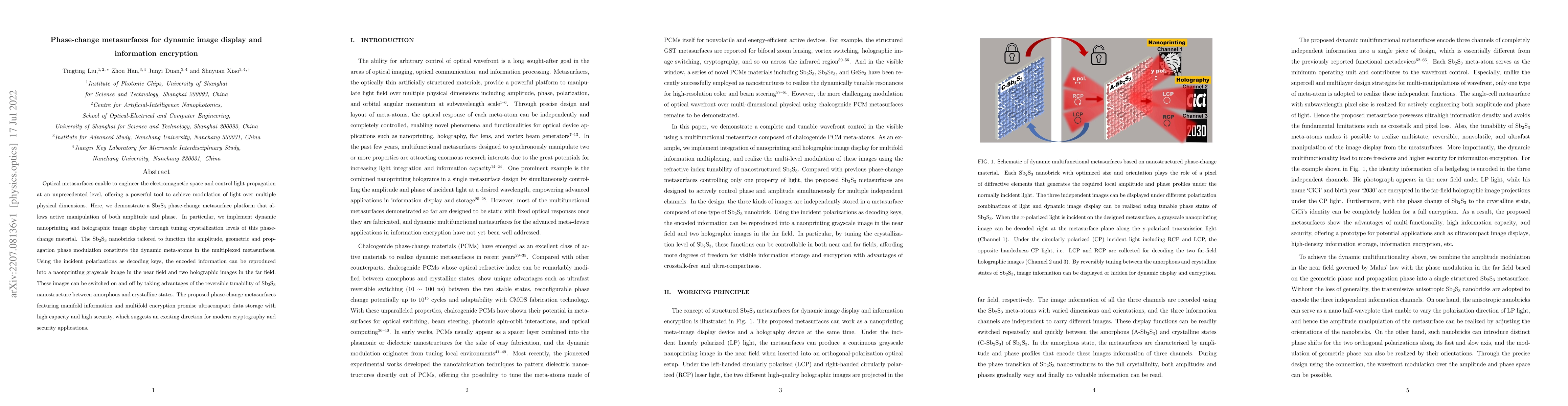 Thumbnail for Phase-change metasurfaces for dynamic image display and information
  encryption