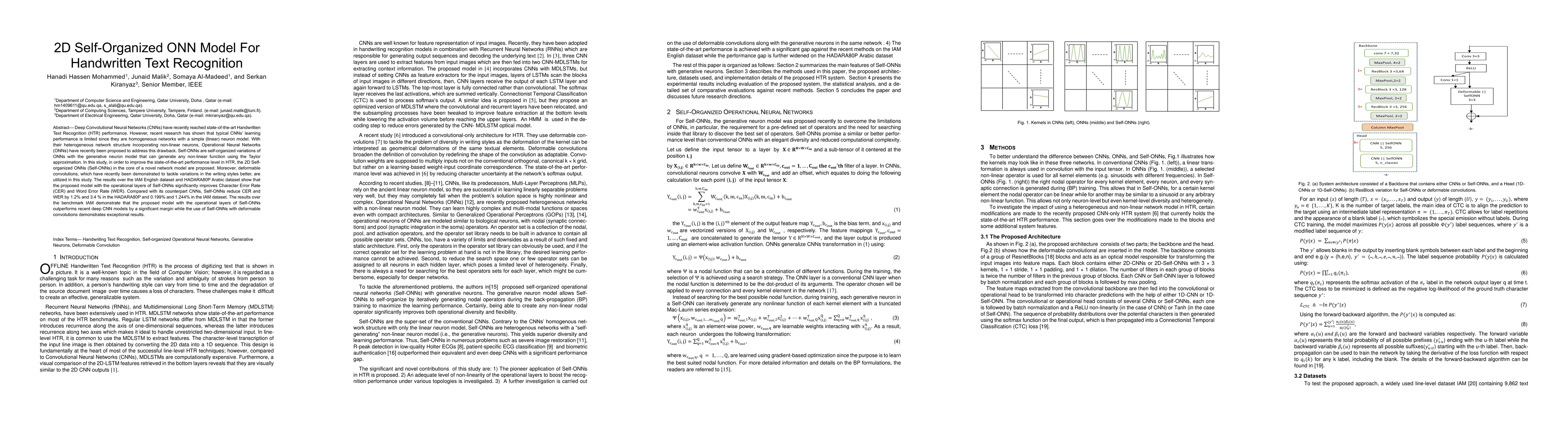 Thumbnail for 2D Self-Organized ONN Model For Handwritten Text Recognition