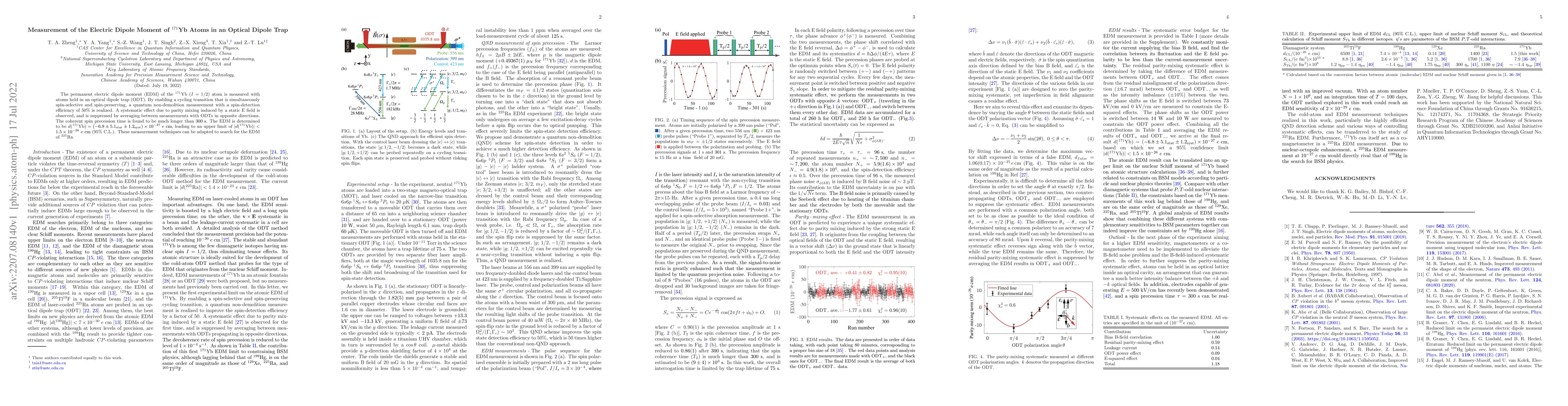 Thumbnail for Measurement of the Electric Dipole Moment of $^{171}$Yb Atoms in an
  Optical Dipole Trap