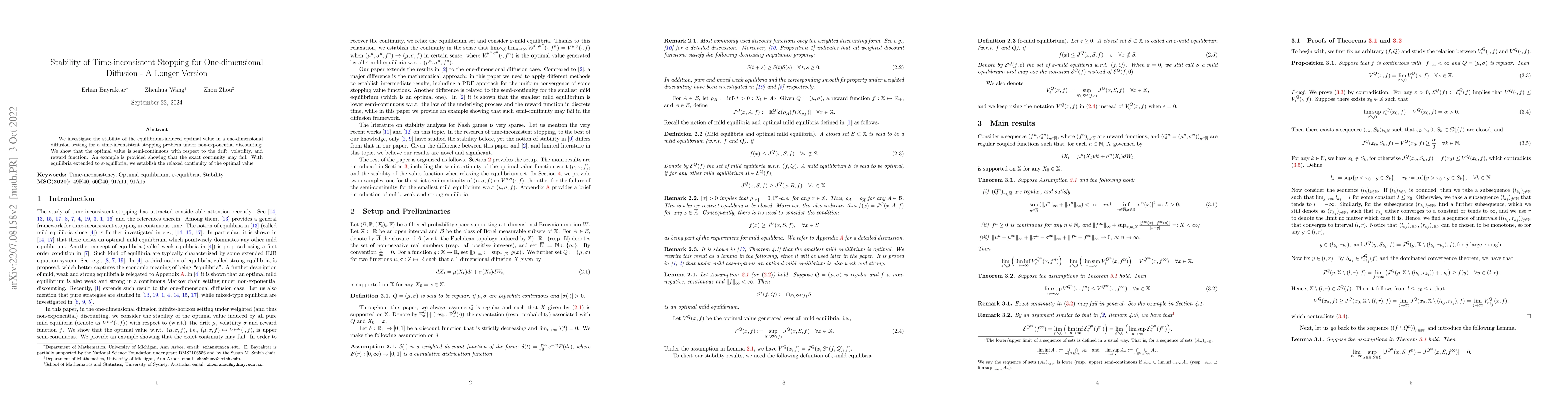 Thumbnail for Stability of Time-inconsistent Stopping for One-dimensional Diffusion --
  A Longer Version