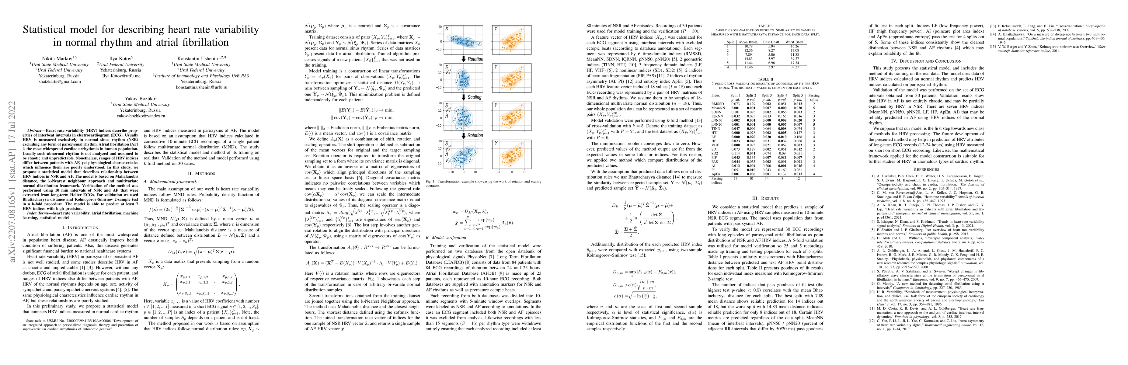 Thumbnail for Statistical model for describing heart rate variability in normal rhythm
  and atrial fibrillation
