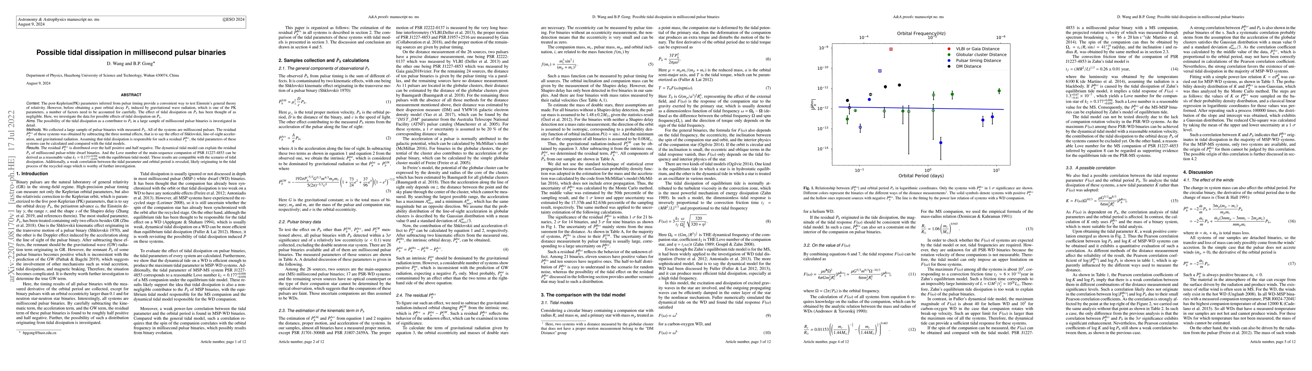 Thumbnail for Possible tidal dissipation in millisecond pulsar binaries