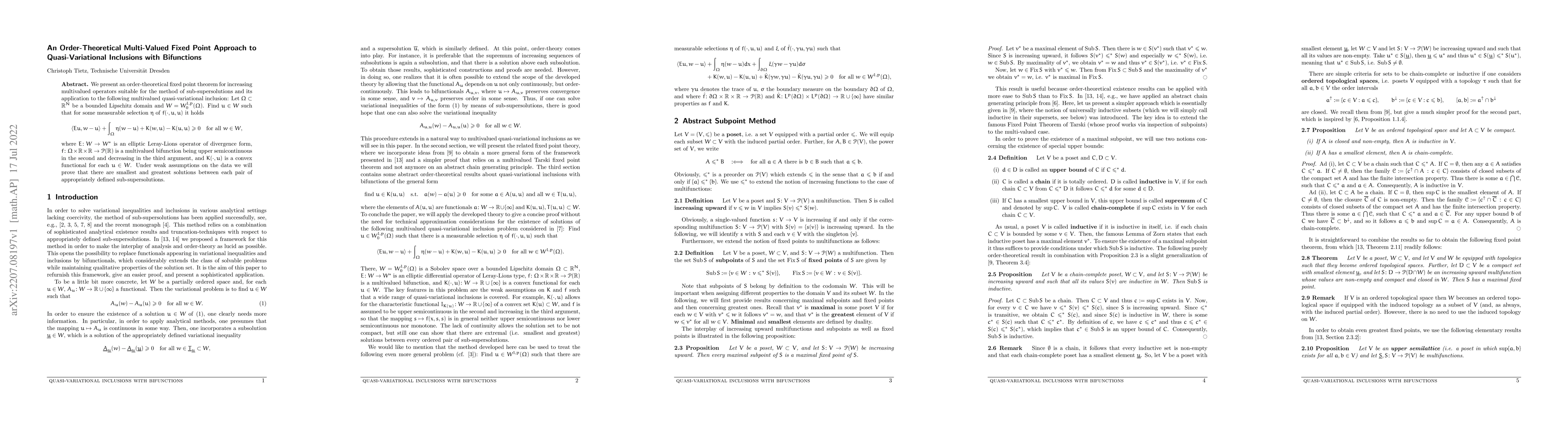 Thumbnail for An Order-Theoretical Multi-Valued Fixed Point Approach to
  Quasi-Variational Inclusions with Bifunctions