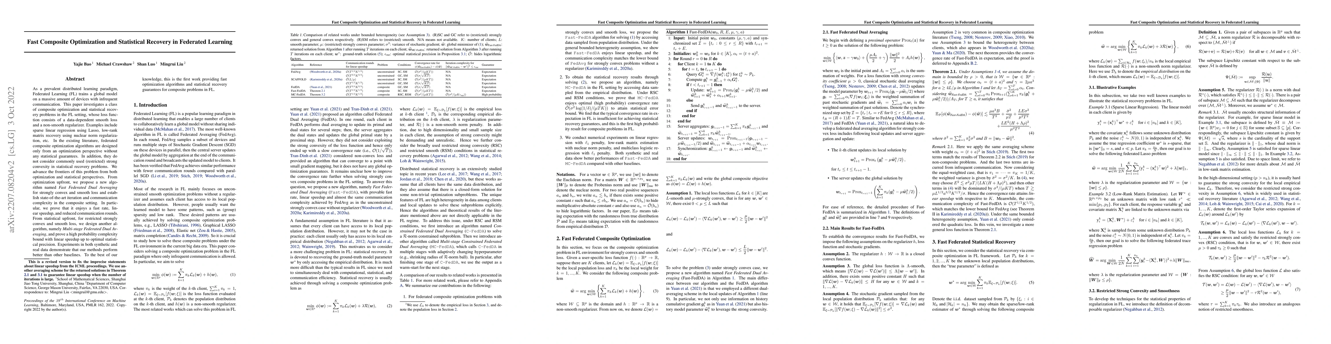 Thumbnail for Fast Composite Optimization and Statistical Recovery in Federated
  Learning