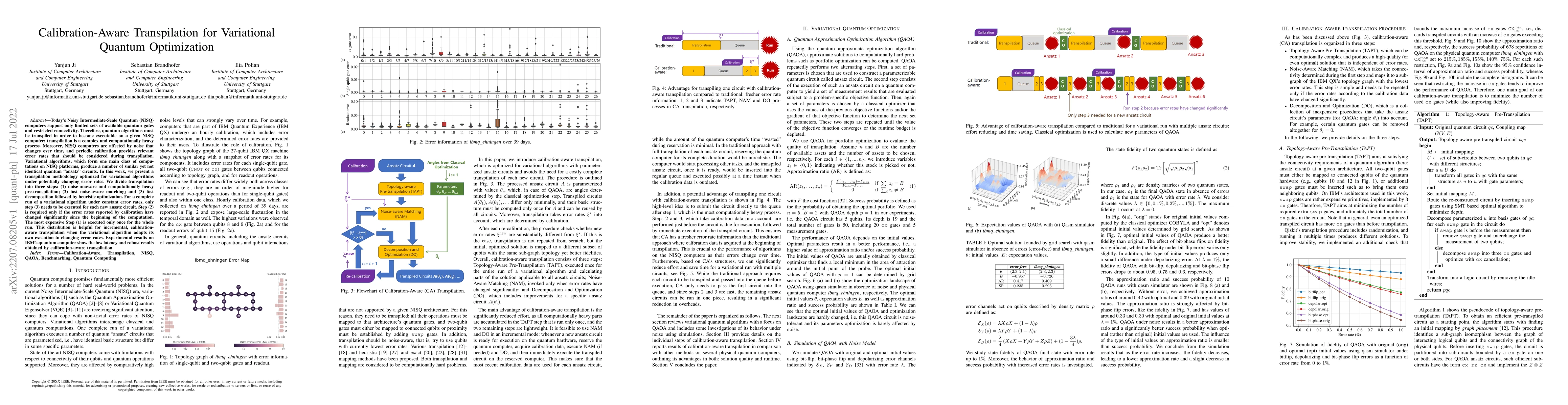 Thumbnail for Calibration-Aware Transpilation for Variational Quantum Optimization