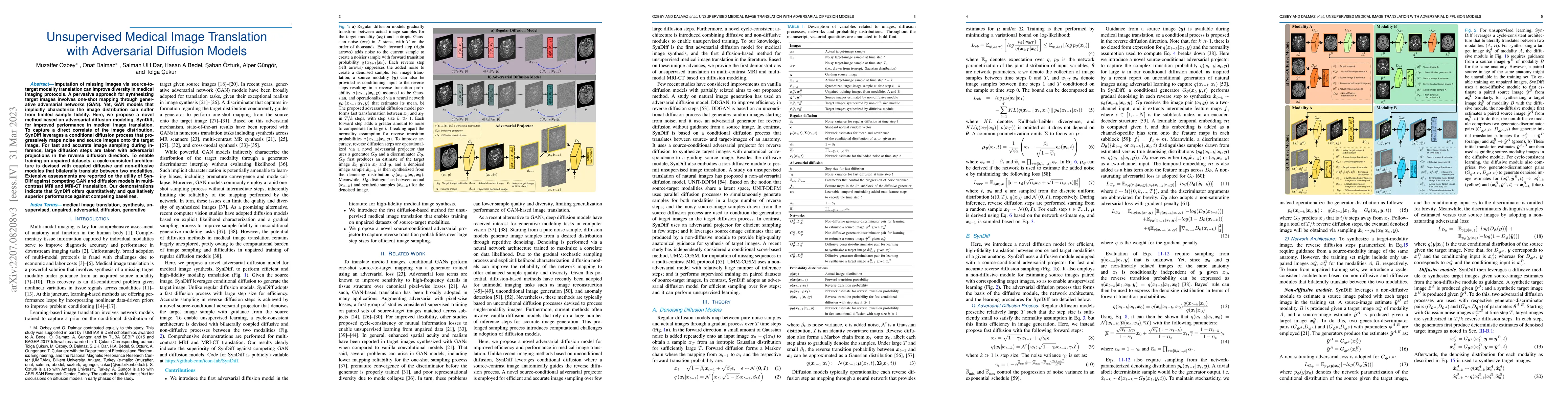 Thumbnail for Unsupervised Medical Image Translation with Adversarial Diffusion Models