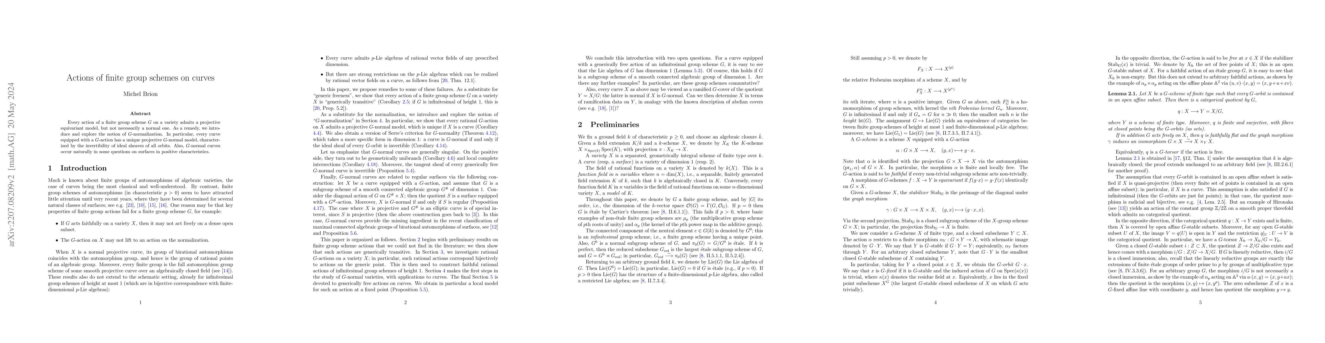 Thumbnail for Actions of finite group schemes on curves