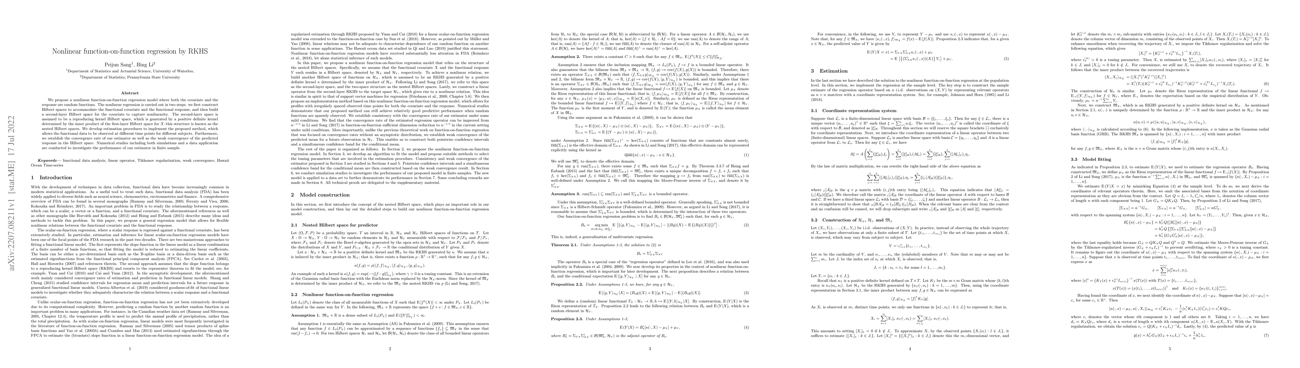 Thumbnail for Nonlinear function-on-function regression by RKHS