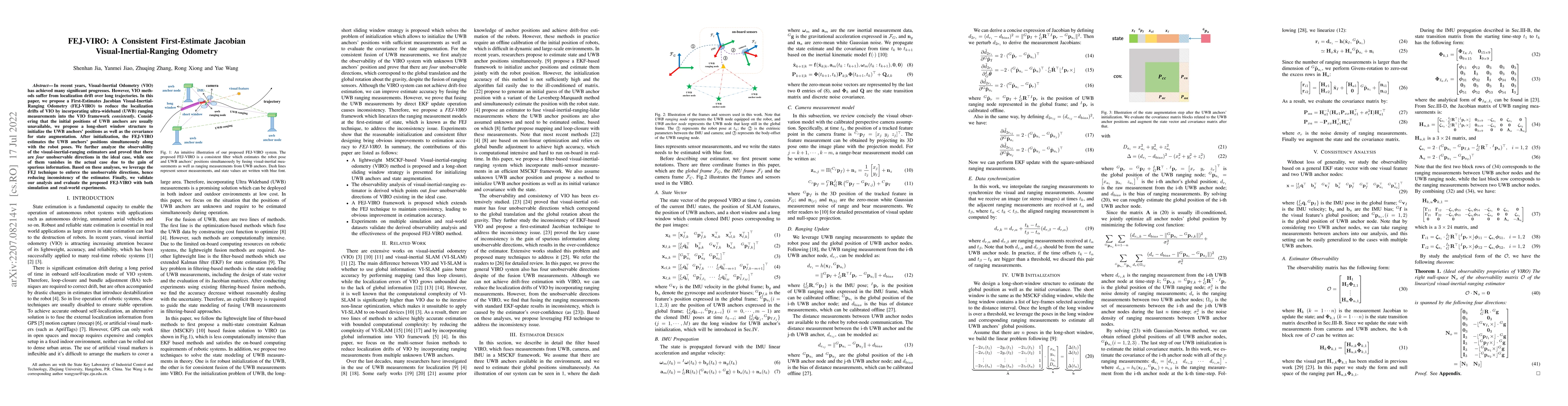 Thumbnail for FEJ-VIRO: A Consistent First-Estimate Jacobian Visual-Inertial-Ranging
  Odometry