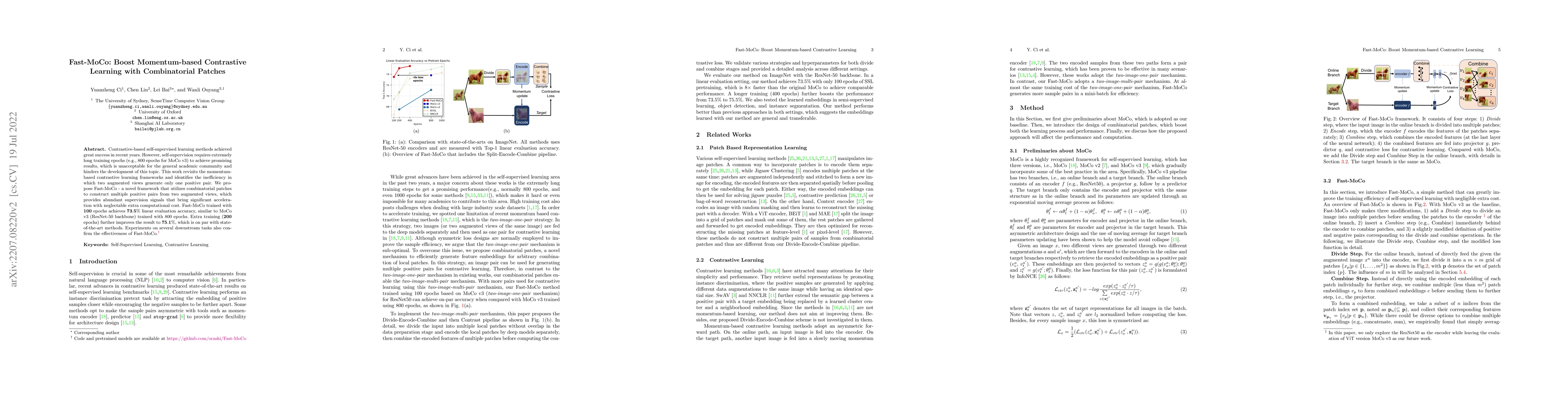 Thumbnail for Fast-MoCo: Boost Momentum-based Contrastive Learning with Combinatorial
  Patches