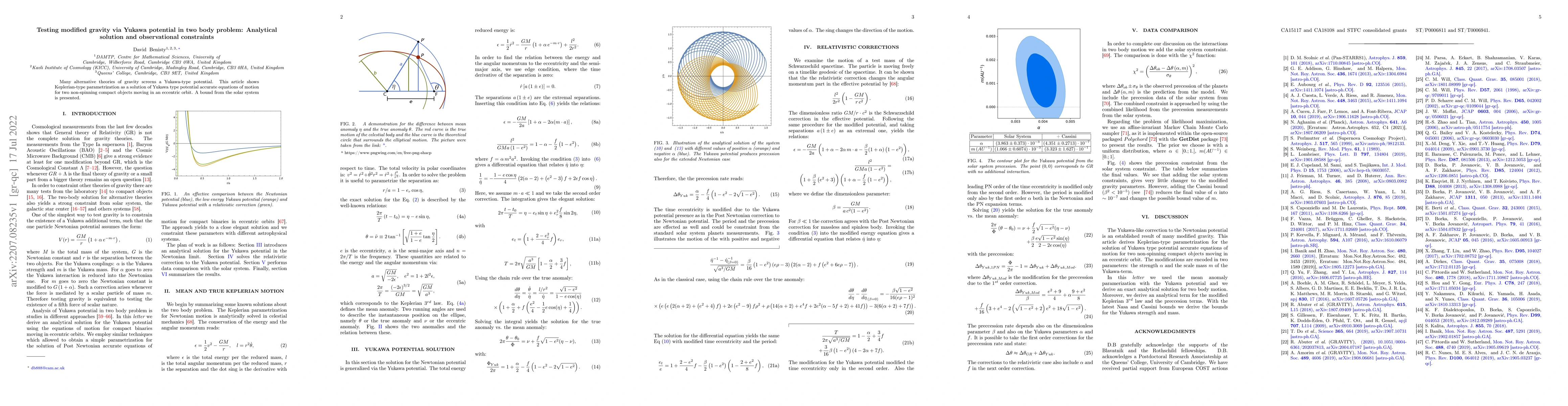 Thumbnail for Testing modified gravity via Yukawa potential in two body problem:
  Analytical solution and observational constraints
