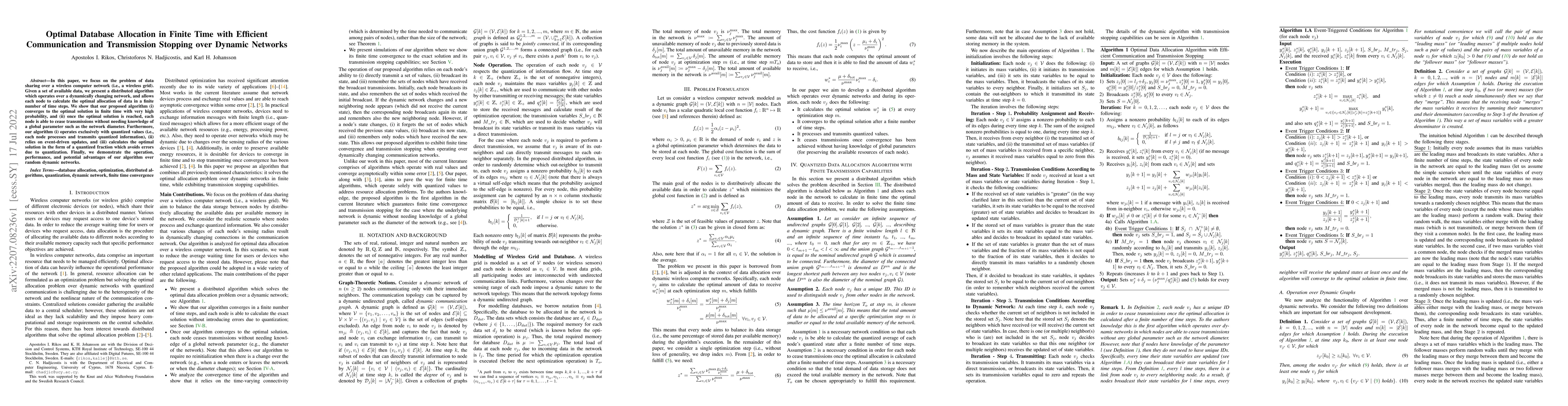 Thumbnail for Optimal Database Allocation in Finite Time with Efficient Communication
  and Transmission Stopping over Dynamic Networks