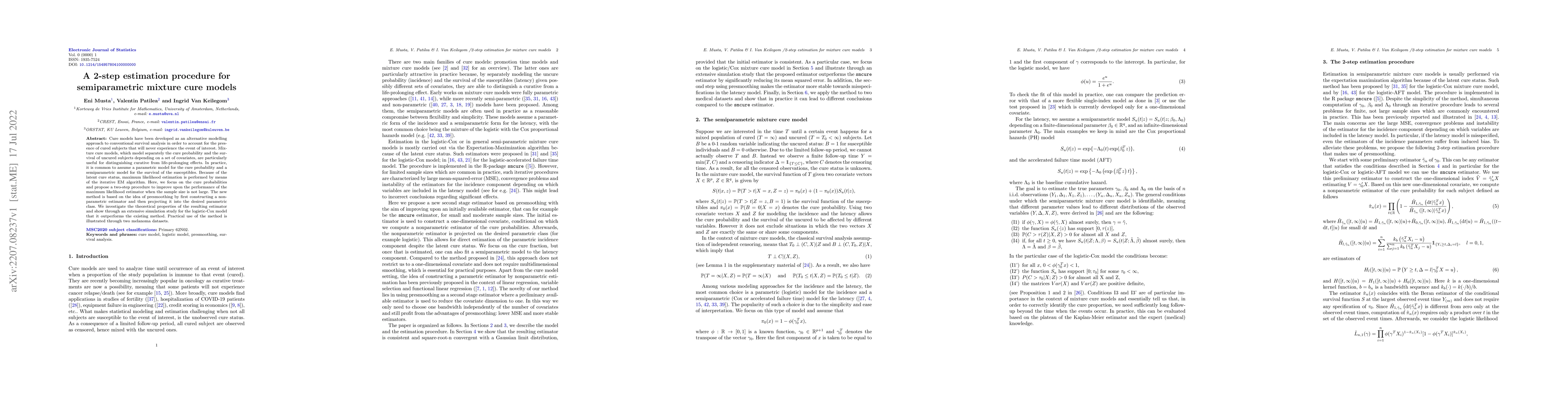 Thumbnail for A 2-step estimation procedure for semiparametric mixture cure models
