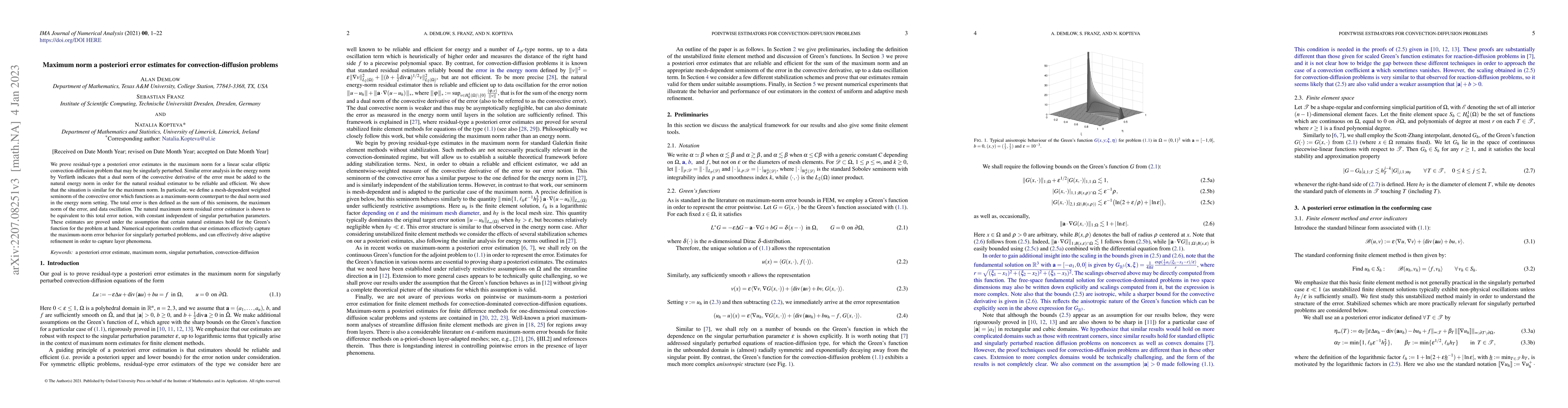Thumbnail for Maximum norm a posteriori error estimates for convection-diffusion
  problems