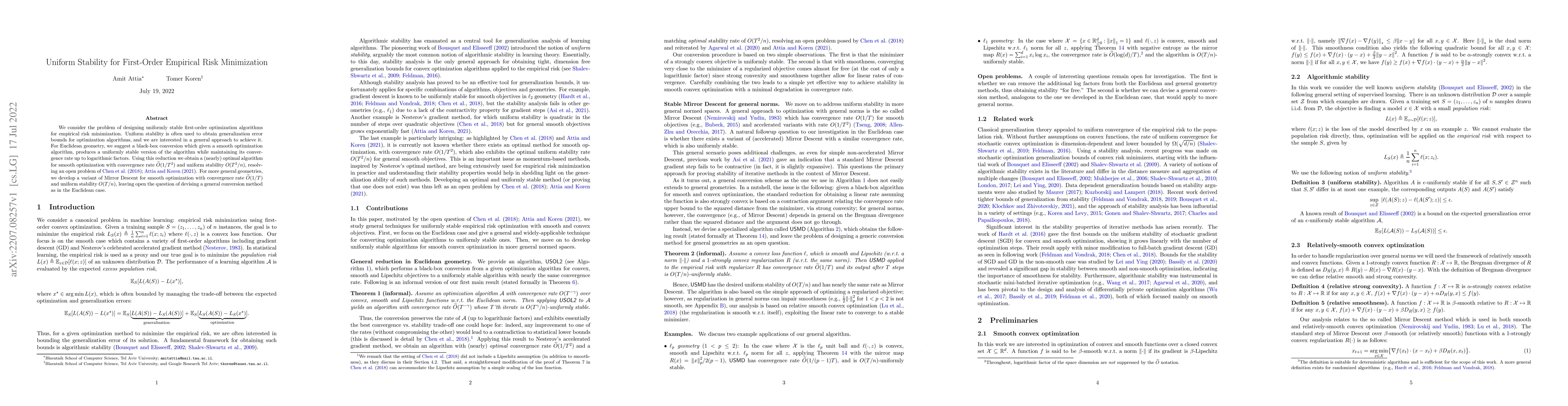 Thumbnail for Uniform Stability for First-Order Empirical Risk Minimization