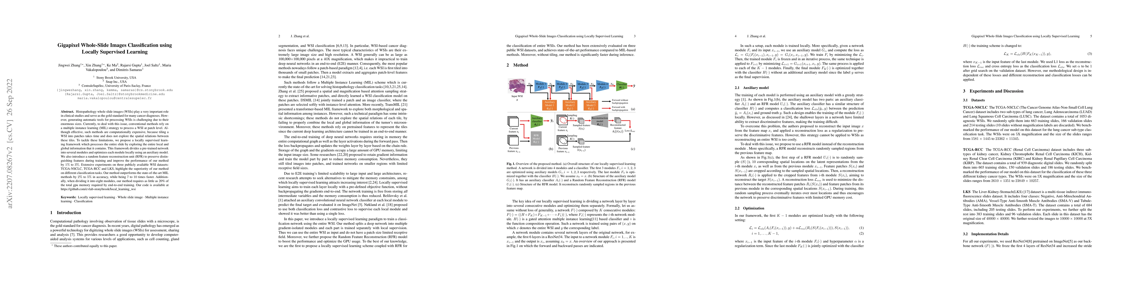 Thumbnail for Gigapixel Whole-Slide Images Classification using Locally Supervised
  Learning