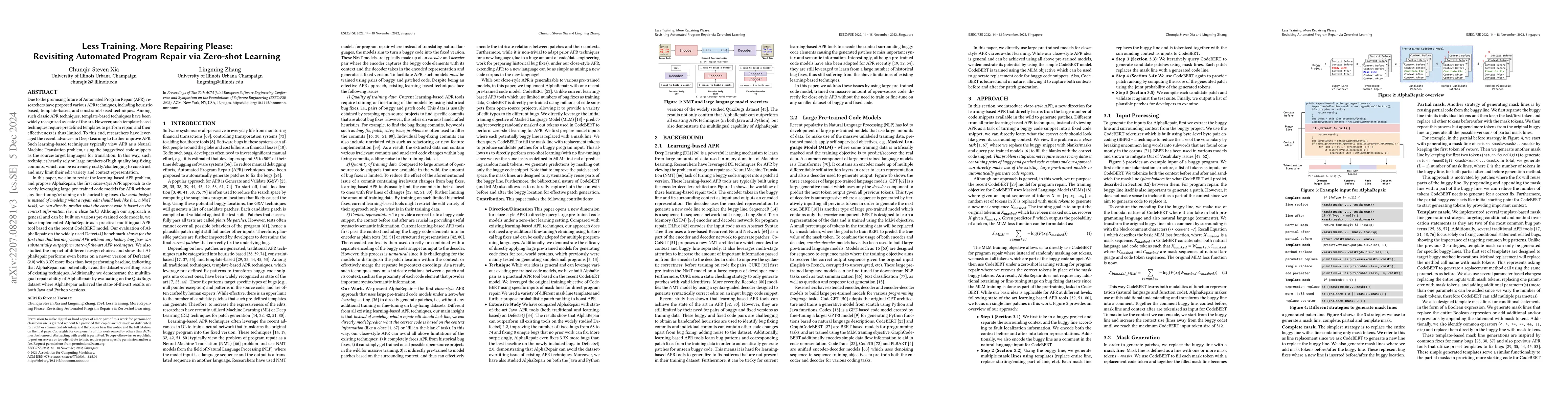 Thumbnail for Less Training, More Repairing Please: Revisiting Automated Program
  Repair via Zero-shot Learning