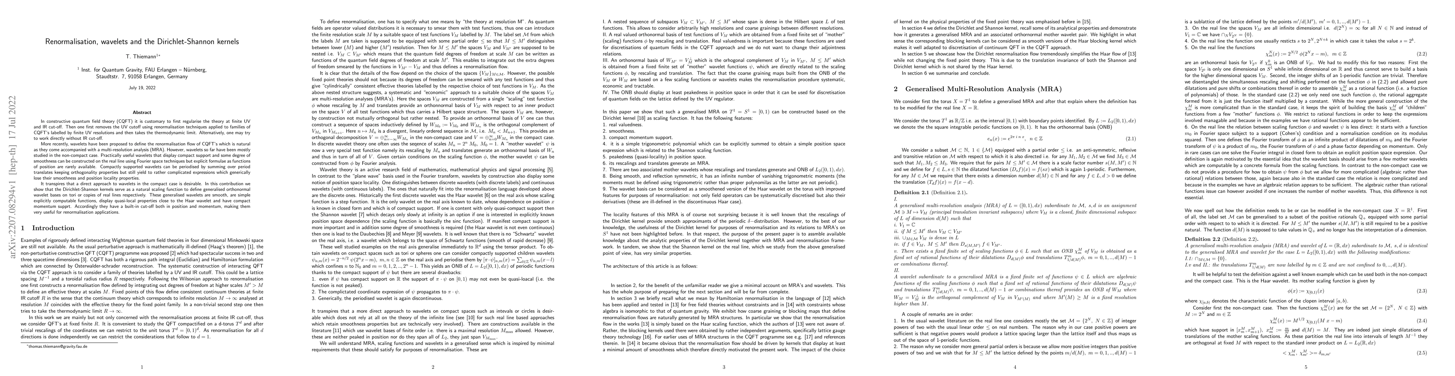 Thumbnail for Renormalisation, wavelets and the Dirichlet-Shannon kernels