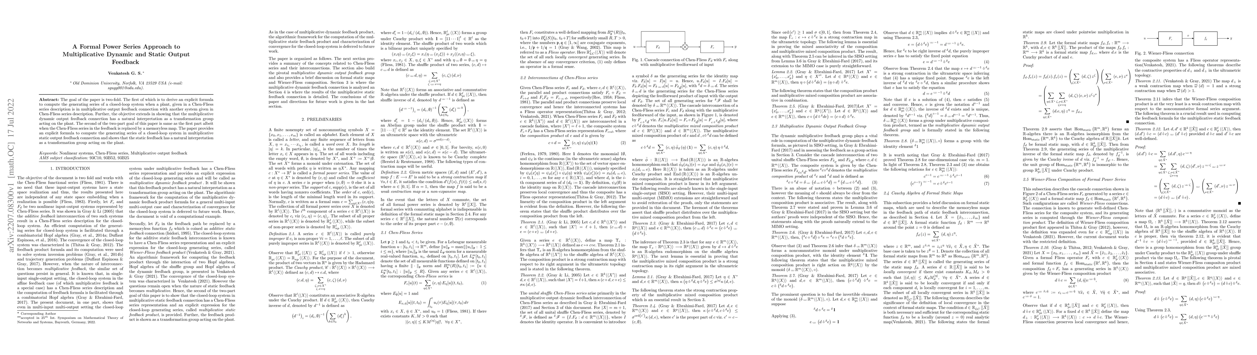 Thumbnail for A Formal Power Series Approach to Multiplicative Dynamic and Static
  Output Feedback