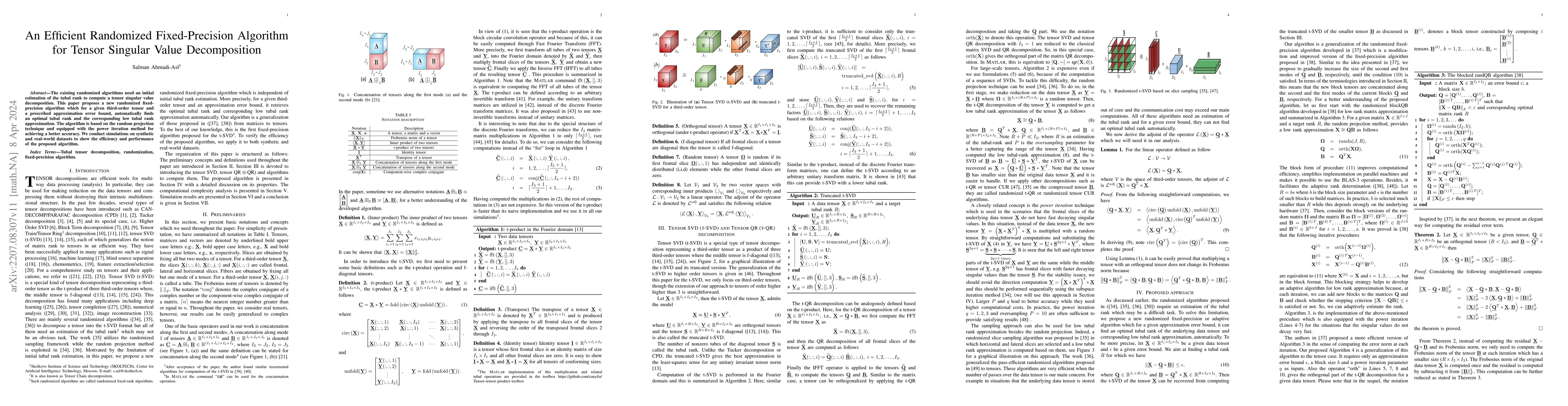 Thumbnail for An Efficient Randomized Fixed-Precision Algorithm for Tensor Singular
  Value Decomposition