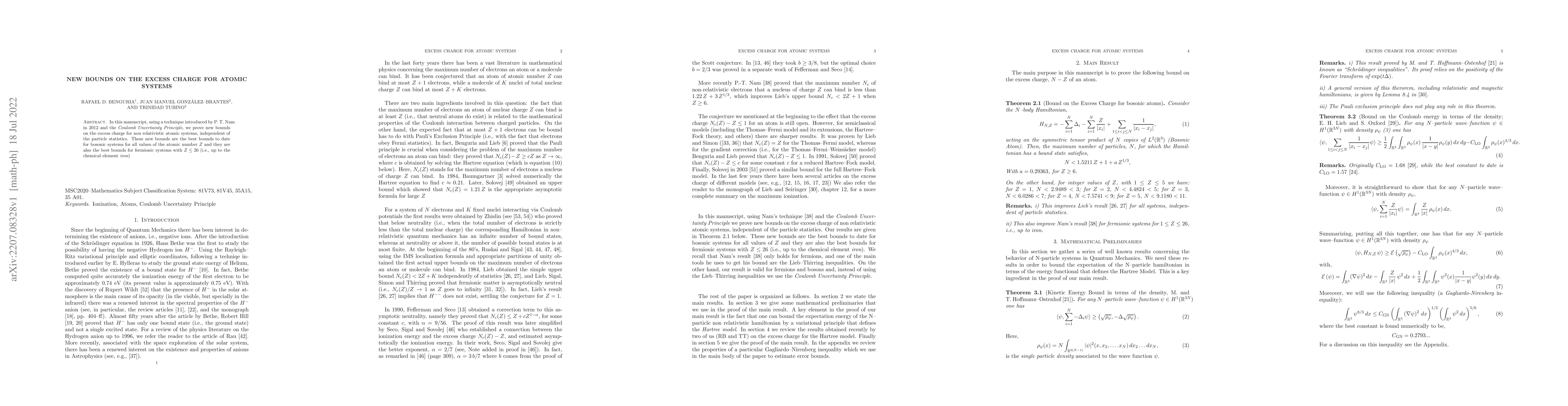 Thumbnail for New bounds on the excess charge for atomic systems