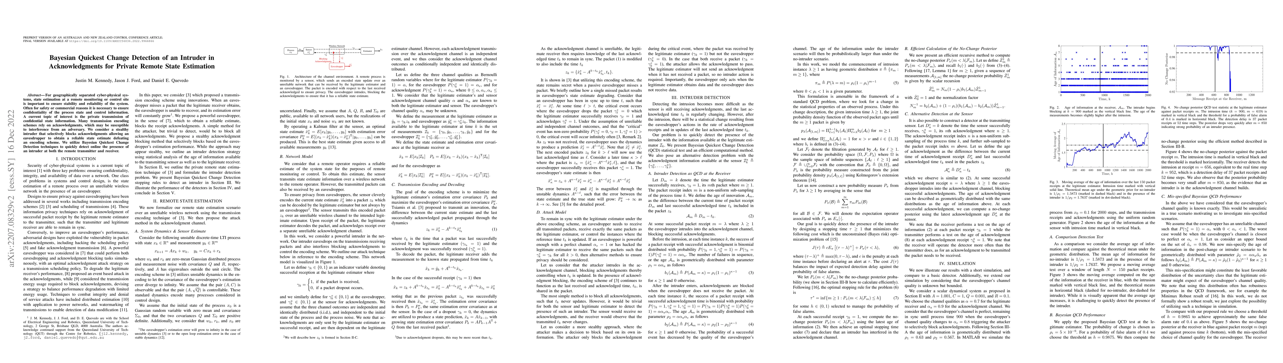 Thumbnail for Bayesian Quickest Change Detection of an Intruder in Acknowledgments for
  Private Remote State Estimation