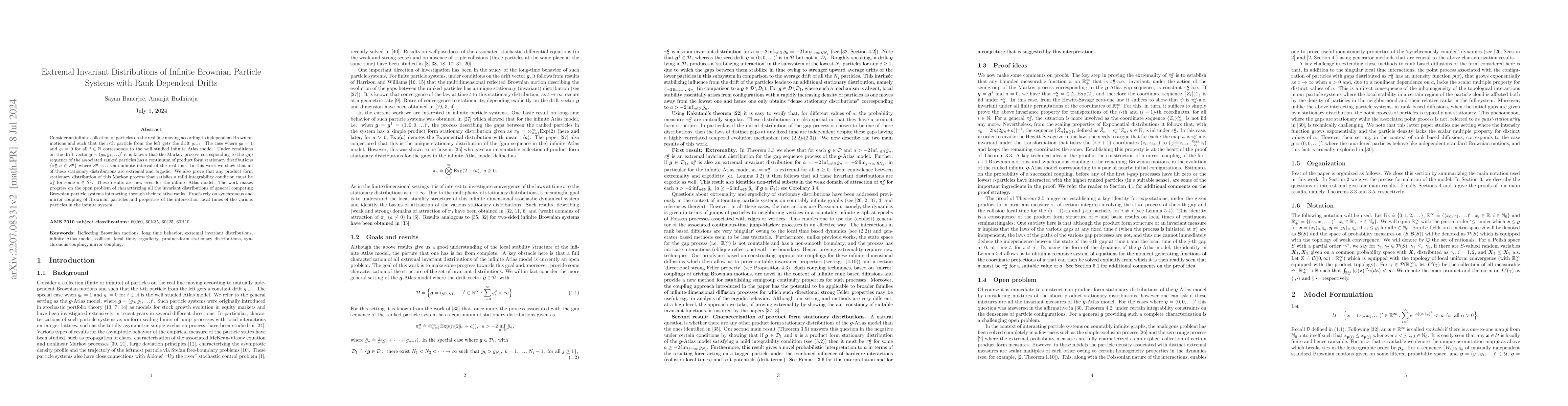 Thumbnail for Extremal Invariant Distributions of Infinite Brownian Particle Systems
  with Rank Dependent Drifts