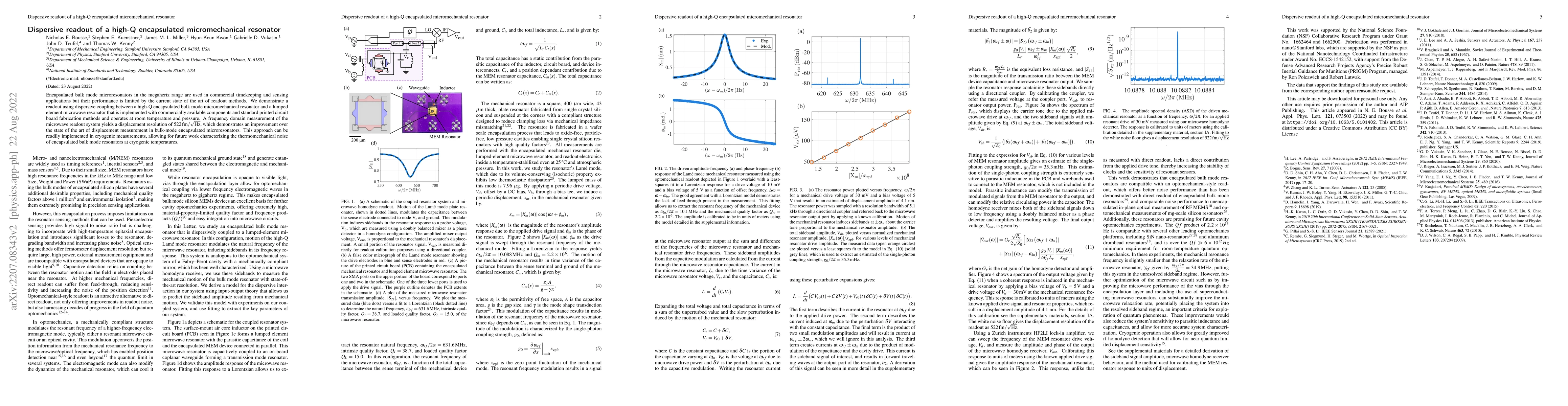 Thumbnail for Dispersive readout of a high-Q encapsulated micromechanical resonator