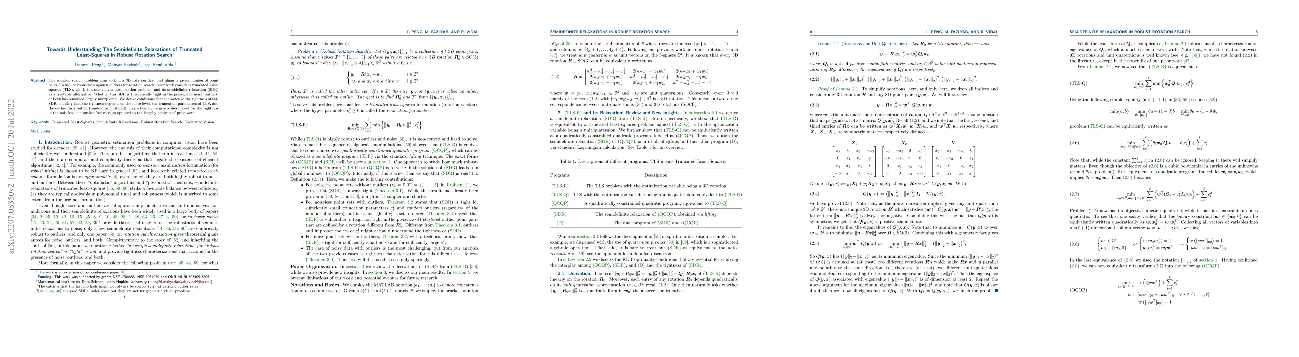 Thumbnail for Towards Understanding The Semidefinite Relaxations of Truncated
  Least-Squares in Robust Rotation Search