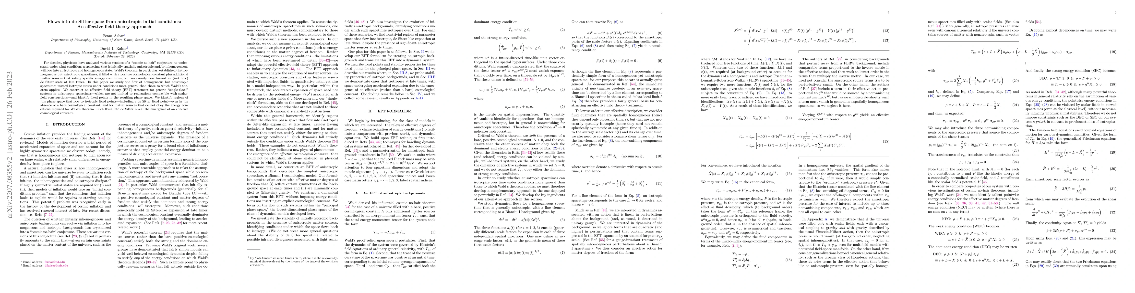 Thumbnail for Flows into de Sitter space from anisotropic initial conditions: An
  effective field theory approach