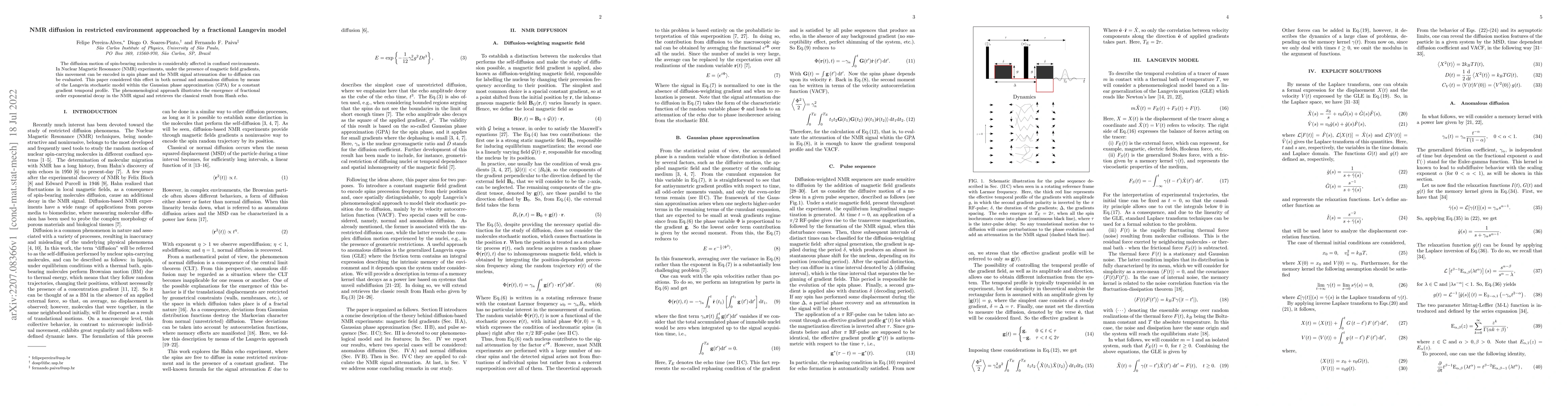 Thumbnail for NMR diffusion in restricted environment approached by a fractional
  Langevin model