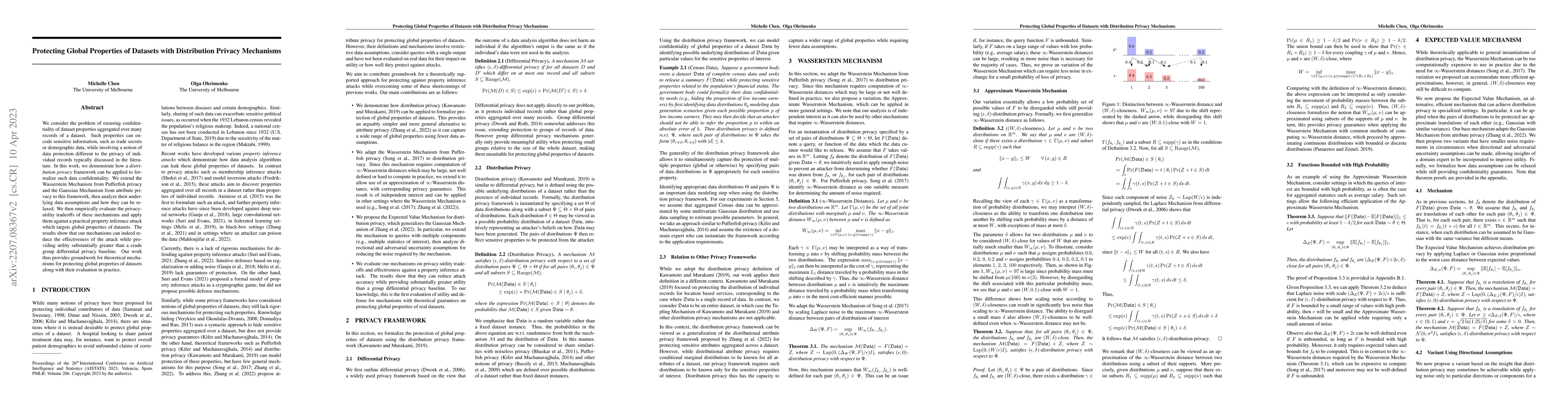 Thumbnail for Protecting Global Properties of Datasets with Distribution Privacy
  Mechanisms