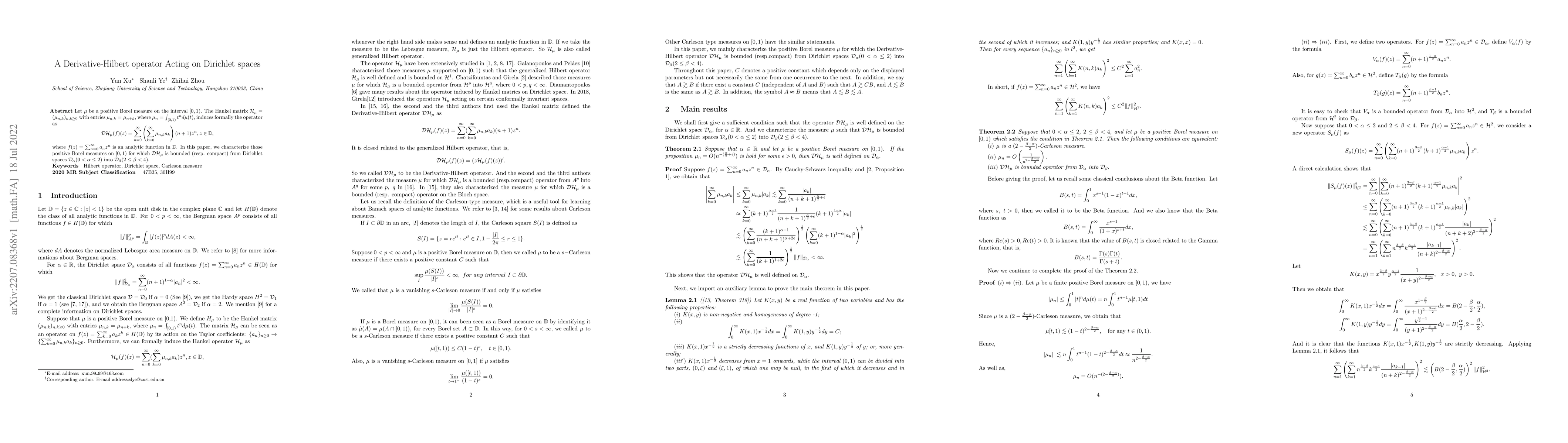Thumbnail for A Derivative-Hilbert operator Acting on Dirichlet spaces