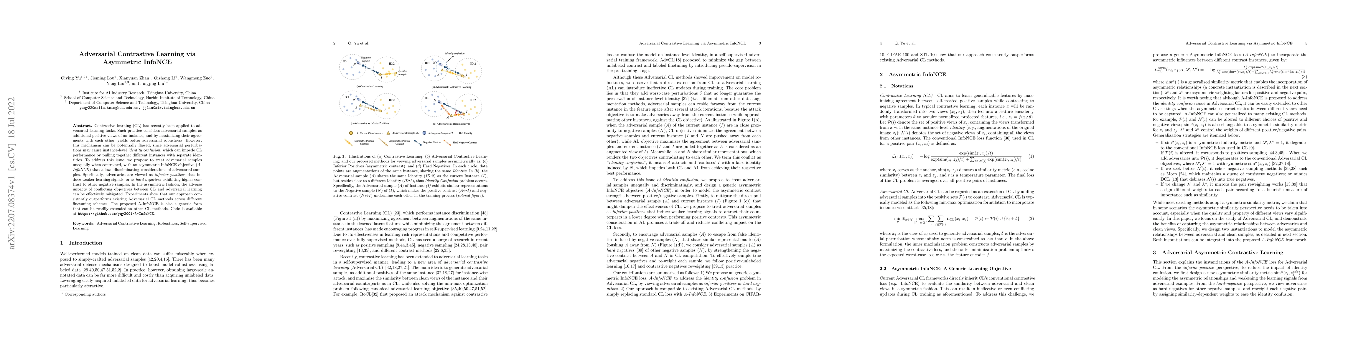 Thumbnail for Adversarial Contrastive Learning via Asymmetric InfoNCE