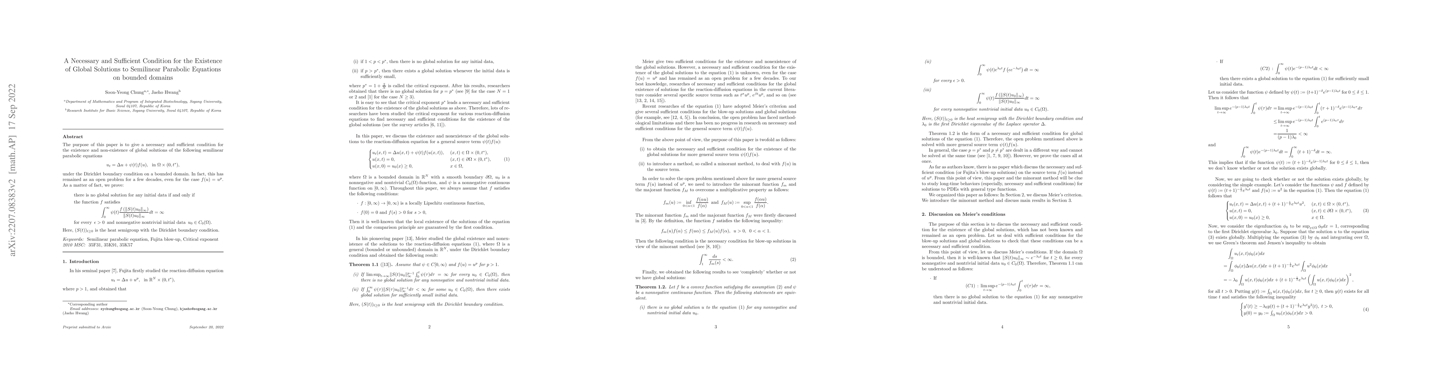 Thumbnail for A New Necessary and Sufficient Condition for the Existence of Global
  Solutions to Semilinear Parabolic Equations on Bounded Domains