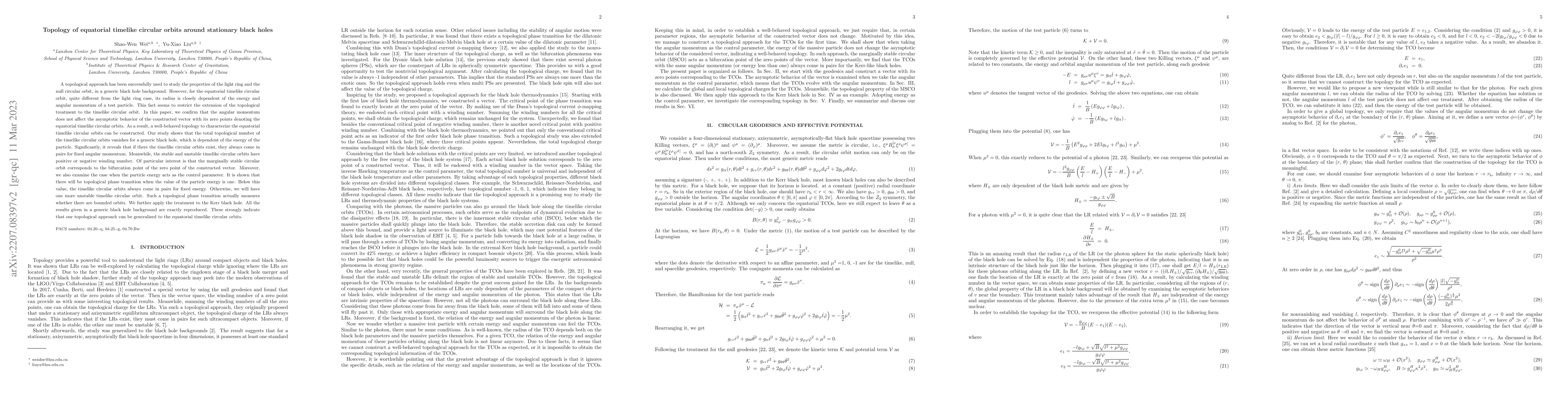 Thumbnail for Topology of equatorial timelike circular orbits around stationary black
  holes