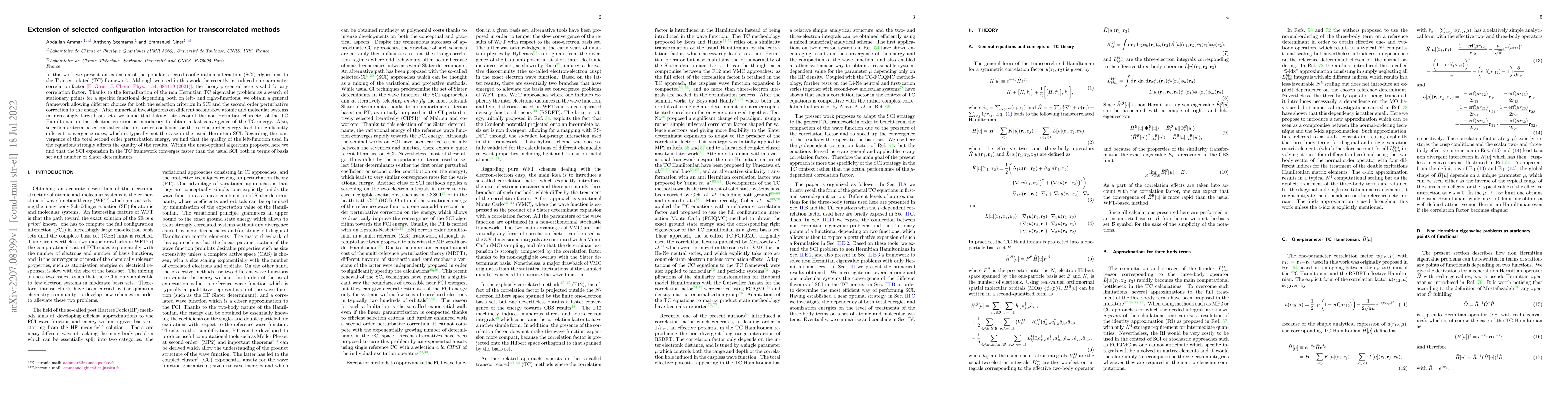 Thumbnail for Extension of selected configuration interaction for transcorrelated
  methods