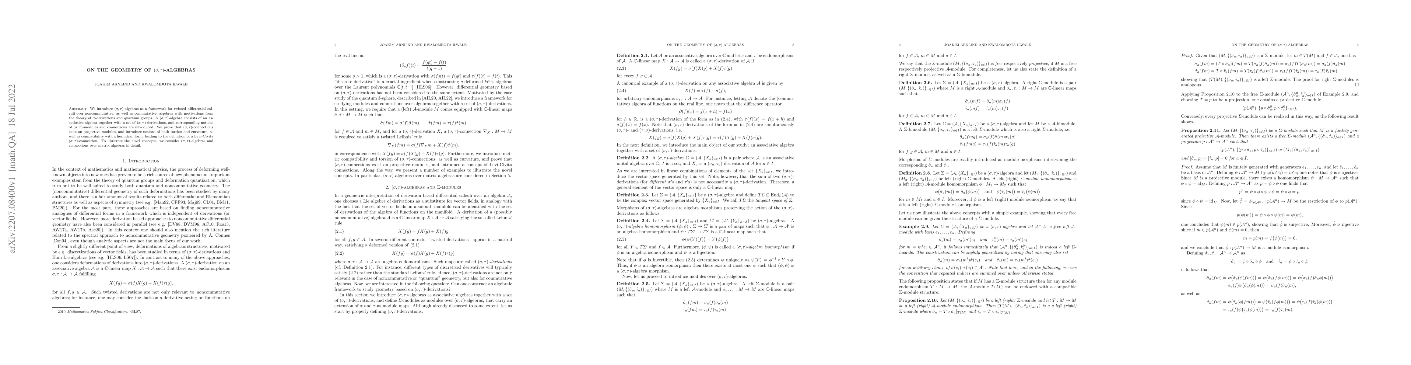 Thumbnail for On the geometry of $(\sigma,\tau)$-algebras