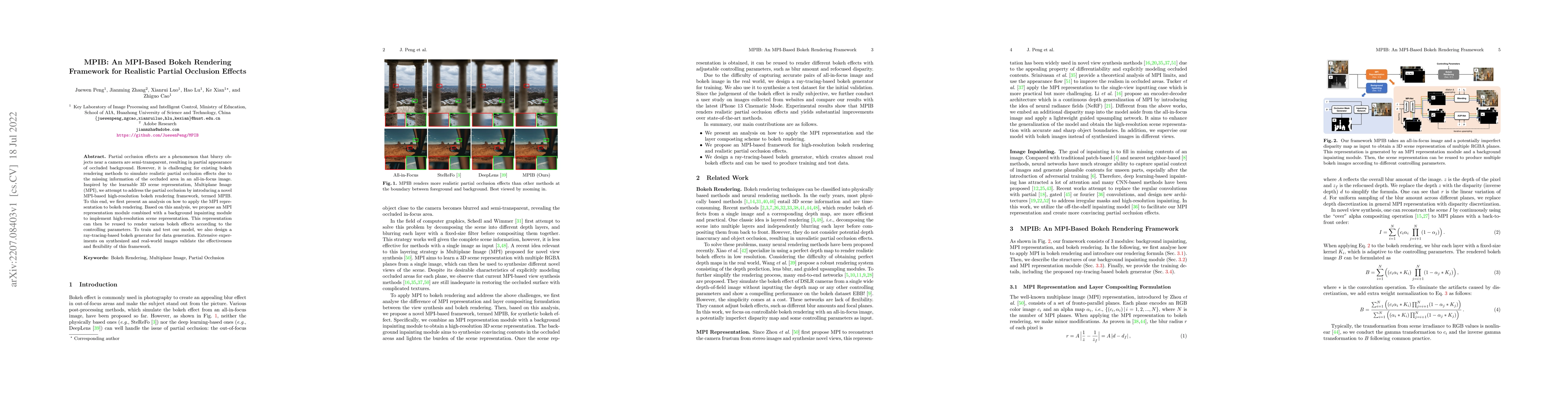 Thumbnail for MPIB: An MPI-Based Bokeh Rendering Framework for Realistic Partial
  Occlusion Effects