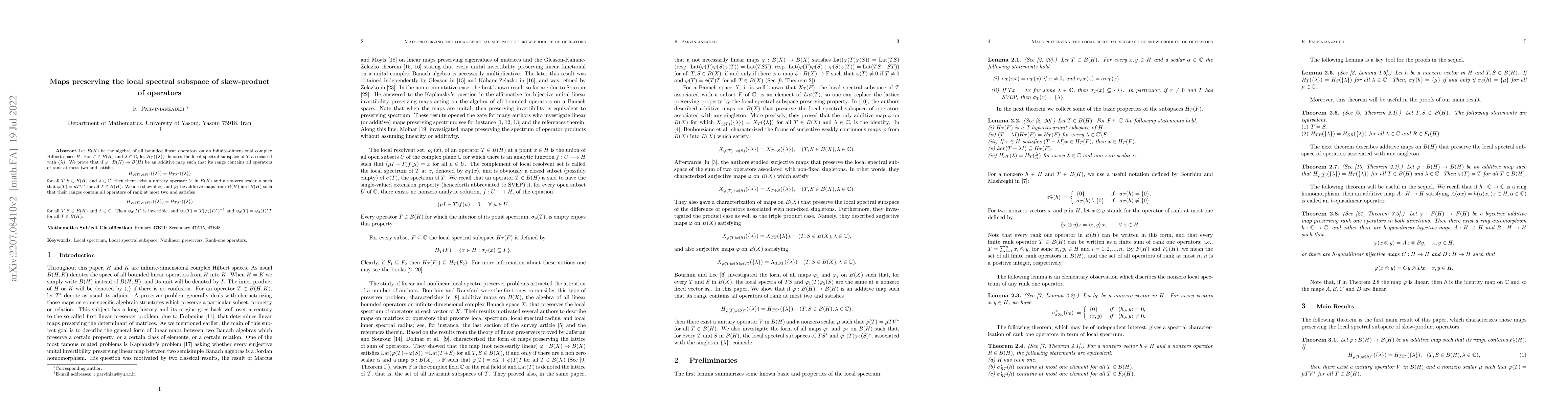Thumbnail for Maps preserving the local spectral subspace of skew-product of operators