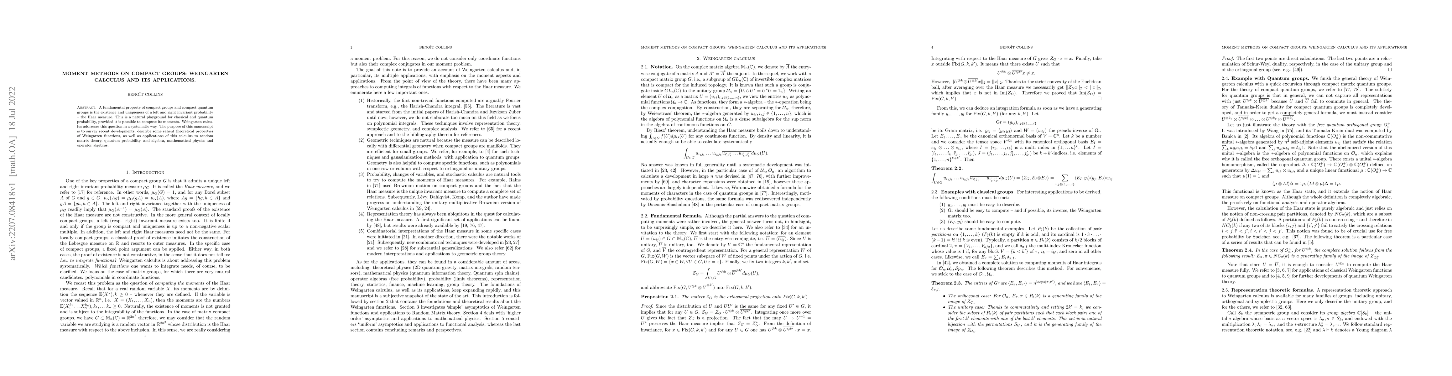 Thumbnail for Moment Methods on compact groups: Weingarten calculus and its
  applications
