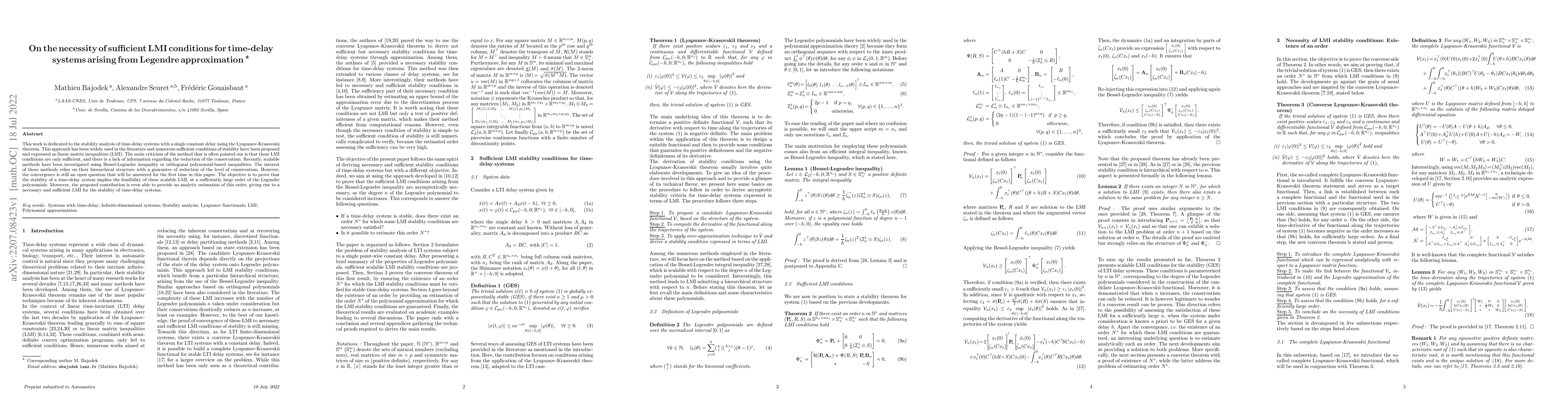 Thumbnail for On the necessity of sufficient LMI conditions for time-delay systems
  arising from Legendre approximation