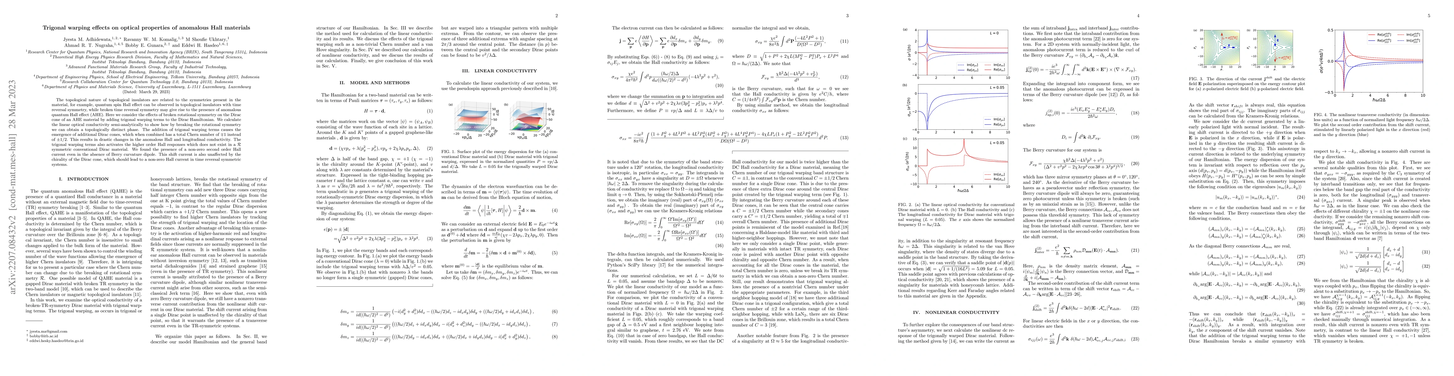 Thumbnail for Trigonal warping effects on optical properties of anomalous Hall
  materials