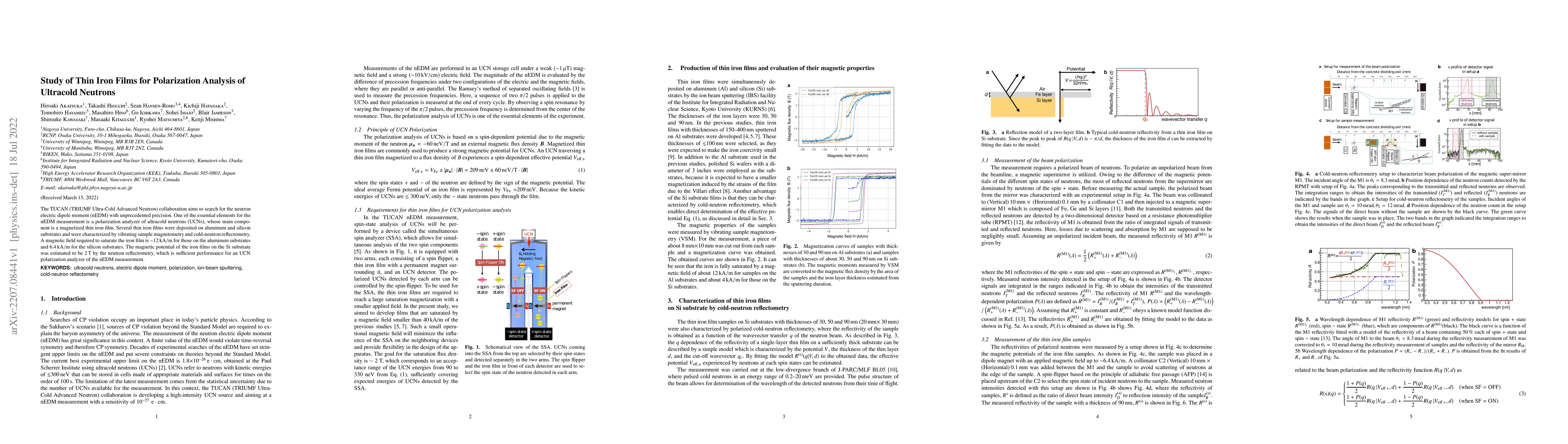 Thumbnail for Study of Thin Iron Films for Polarization Analysis of Ultracold Neutrons
