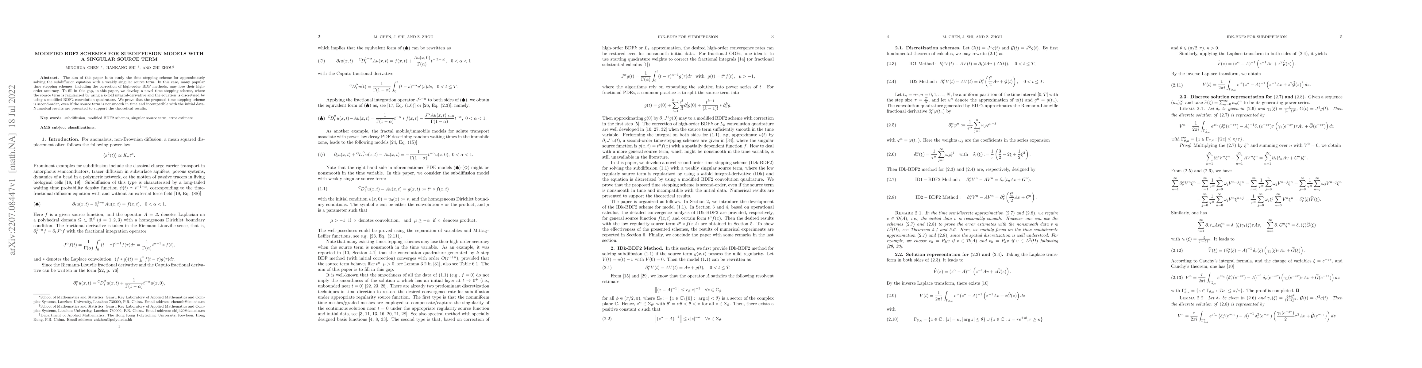 Thumbnail for Modified BDF2 schemes for subdiffusion models with a singular source
  term